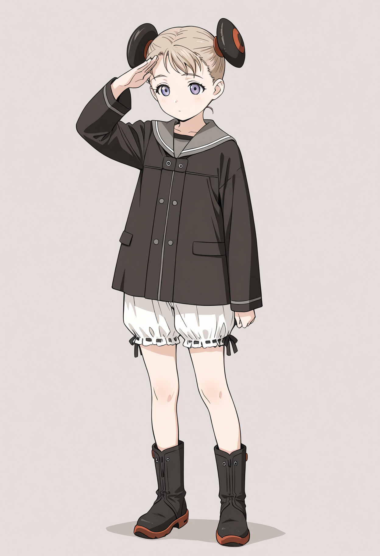 <lora:AlvisEHamiltonIL:1>, alviseh, solo, boots, bloomers, full body, long sleeves, simple background, standing, sailor collar, military salute,
masterpiece,best quality,amazing quality,