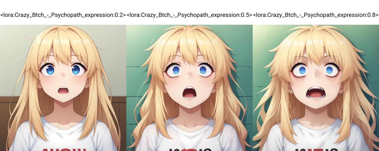 score_9,source_anime,anime style,
<lora:d3t41l3dXLP:0.25>,<lora:m0njy4XLP:0.35>,<lora:susamix010-pony:0.3>,<lora:Crazy_Btch_-_Psychopath_expression:0.2>,psych0path,:o,curious,up close,long hair,white t-shirt,blond hair,open mouth,