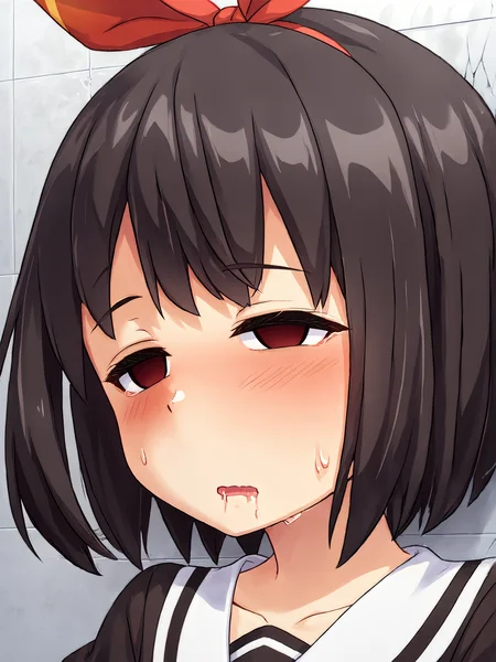 score_9, score_8_up, score_7_up, 
[anime screencap:0.35], anime coloring, cel shading, 
<lora:kujounagisa.pony.v1:0.75>
kujou nagisa, red hair ribbon, portrait, empty eyes, sweatdrop, saliva, half-closed eyes, exhausted, tile wall, close-up, open mouth, blush, expressionless