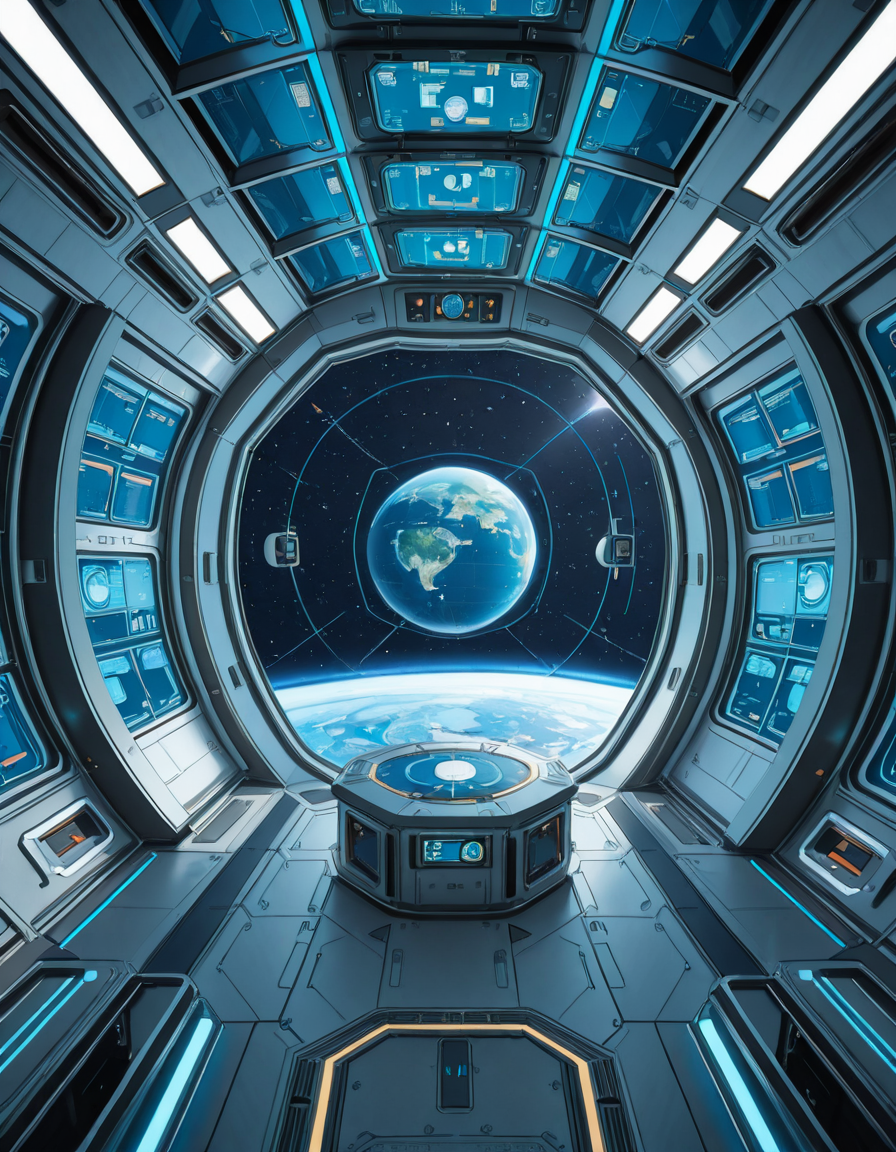 The interior of a massive orbital space station, high above a blue and green Earth-like planet. The setting is a panoramic observation deck with towering reinforced windows that curve around the structure, offering a breathtaking view of the planet below and the star-filled void beyond. The stationâs architecture is sleek and functional, blending advanced human technology with subtle design flourishes â brushed metal walls, glowing interface panels, and clean geometric lines.
Soft white lighting lines the floor and ceiling panels, while ambient blue lights provide a calming atmosphere. Transparent digital displays float in the air, projecting live telemetry, spacecraft traffic, and real-time planetary data in holographic form. In the center of the room, a circular command table displays a rotating 3D projection of the planet and orbital routes.
In the background, the low hum of life support systems and distant radio chatter add to the immersive realism. Cables and utility panels are subtly integrated into the environment, and security doors lead to other compartments of the station. The entire space feels controlled, precise, and filled with purpose â a hub of advanced civilization silently orbiting in the cold beauty of space.<lora:SDXLFaeTastic2400:0.4> <lora:extremely_detailed:0.4> extremely detailed,space station c0ntr0l c3nt3r, <lora:space_station_c0ntr0l_c3nt3r-i:1>, Masterpiece,best quality,hi res,8k,hi res,8k,award winning,(sharp focus, intricate, highly detailed),