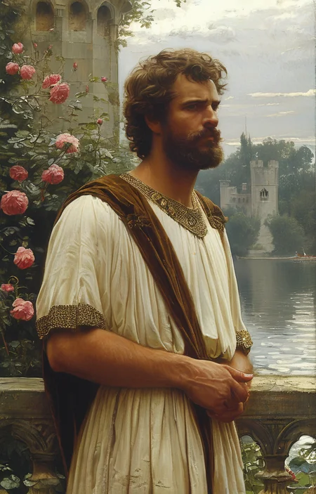masterpiece,best quality,<lora:tbh201-sdxl:0.9>,illustration,style of Edmund Leighton
portrait of noble man