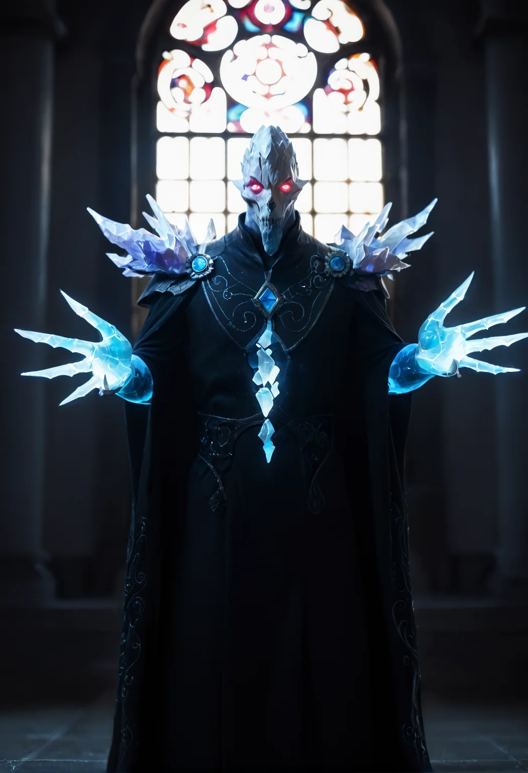 <lora:Ancient_Apparition_V2:1> ancient_apparition_v2, no humans, pokemon (creature), ice, glowing, floating, claws, monster, red eyes, glowing eyes, crystal, spikes, score_9, score_8_up, score_7_up, score_6_up, derpibooru_p_95,
detailed eyes, beautiful, detailed background, perfect eyes,
blur censor, blurry, blurry background, blurry foreground, bokeh, motion blur,
chromatic aberration, depth of field, figure, focused, focus
photography, realistic sun light and shadows, photorealism, UHD --ar 9:16 --style raw --stylize 700,
solo,
elegant, gorgeous, intricate design, dramatic lighting, dramatic angle, window, palace courtyard,, No expression,outstretched arms, standing