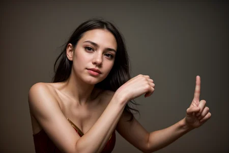 DC movies,from below,photo of a 18 year old girl,wonder woman,pointing at viewer,happy,ray tracing,detail shadow,shot on Fujifilm X-T4,85mm f1.2,sharp focus,depth of field,blurry background,bokeh,lens flare,motion blur,<lora:add_detail:1>,<lora:LCM_LoRA_Weights_SD15:1>,