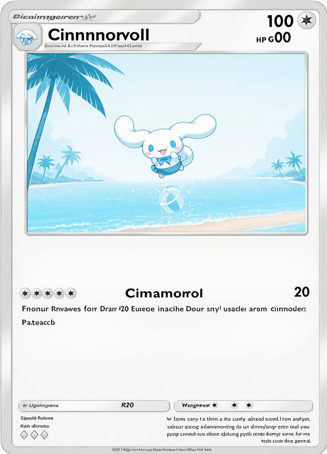 (Cinnamoroll:1.05), hand wave, outdoors, excited, (palm tree, beach:0.95), white blue theme, looking at viewer, full body, beachball, jumping,
character name, text, english text, fake screenshot, official style,
copyright name, watermark, artist name, copyright notice, watermark,
shiny border
card (medium), original tcgpocket,
from side,
rating safe, eitmksg,
masterpiece, best quality, amazing quality, <lora:Cinnamoroll-10:1.0> <lora:eitmksg:1.0> <lora:tcg_pocket_resized:1.0>