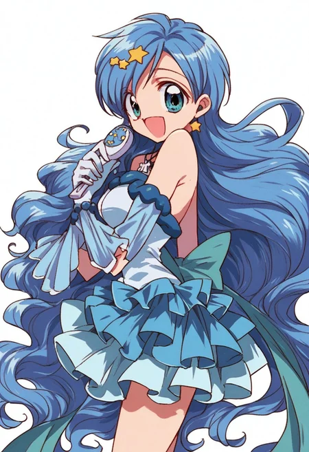 score_9,score_8_up,score_7_up, source_anime, <lora:hanon.pony:1>,hanon,blue hair,long hair,blue eyes,mini dress,gloves,boots,off shoulder,bare shoulder,shell necklace,wrist jewlry, standing, bend over, solo, looking at viewer, cowboy shot, dutch angle
