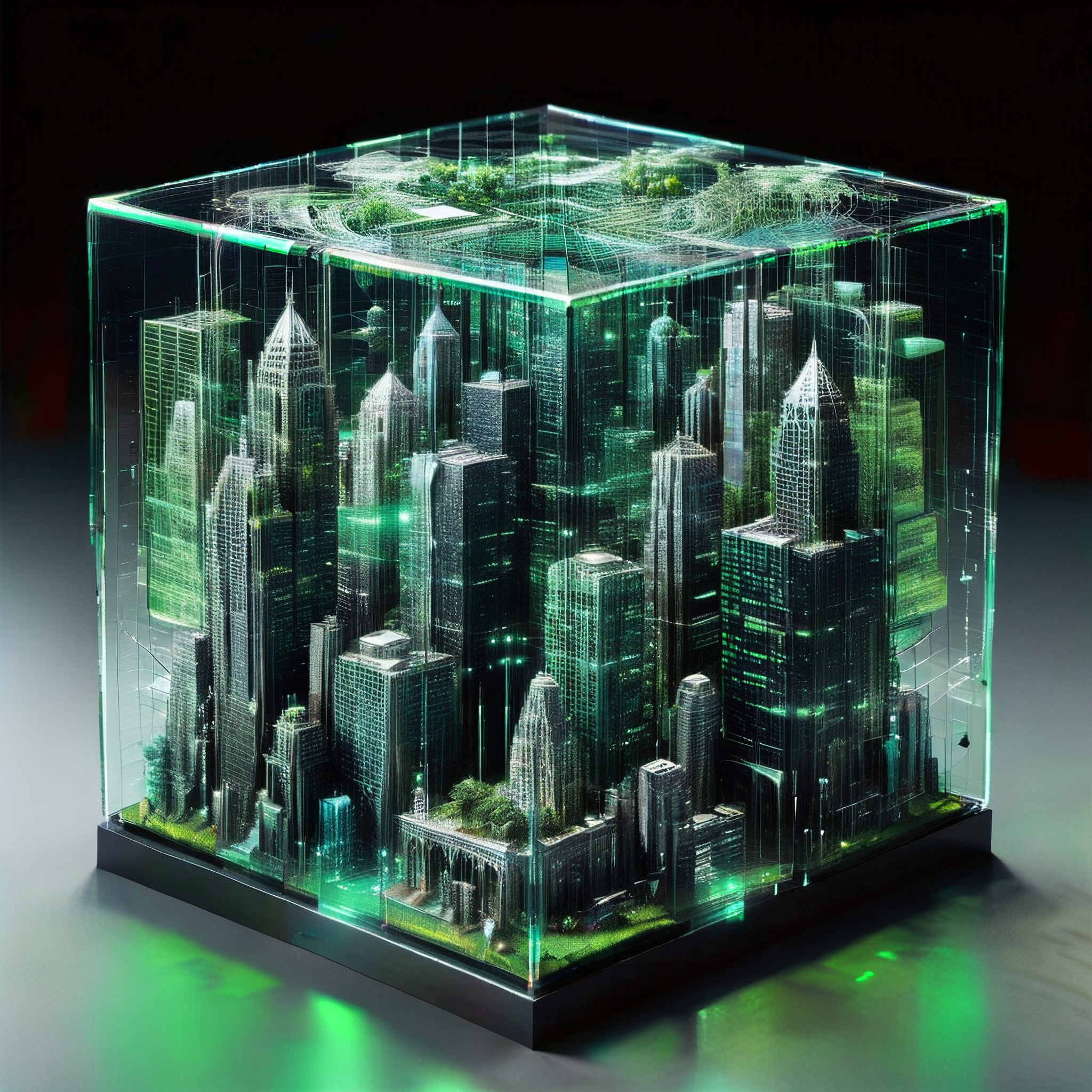 glass cube,  green and black mesh, city skyscrapers made out of mesh , <lora:SDXL_aidmaGlitchStylev1:0.4>,  glitch, artifacts, flickering, <lora:SDXL_mo-000004:1>,  grid structures, mesh, wire, threads, 3d drawings, complex structures, three-dimensional objects,