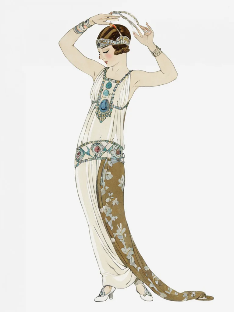 <lora:sdxl_George barbier v1.0:0.8>,george barbier,white background, 1920s fashion, 1girl, solo, dress, closed eyes, simple background, full body, bracelet, jewelry, standing, white dress, hands up, white footwear, masterpiece, best quality,absurdres,highres,ultra detailed,official art,
BREAK