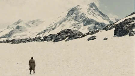 <lora:Roger_Deakins_Cinematography_XL:1>, Indie, mountain snowy,, movie still, Science Fiction Genre