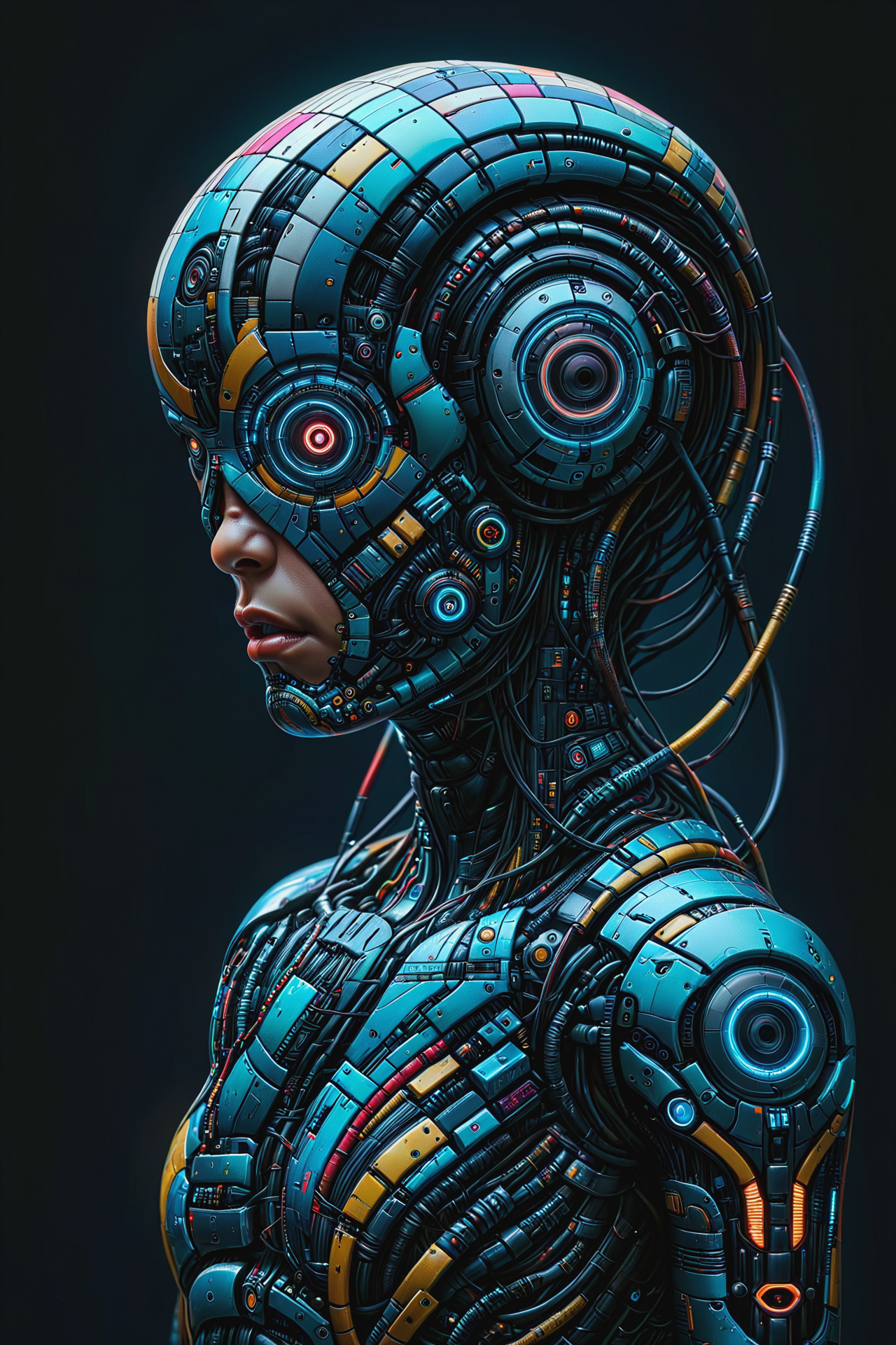 noface (mad_colorful_mosaic:1.2) cyborg, cables, tubes, upperbody, cyberpunk city, neon lights, night <lora:Colorful_Mosaic_SDXL:1.2>  <lora:Faceless_Cyborgs:0.6>, <lora:EnvyBetterHiresFixXL01:1>, masterpiece, best quality, ultra high res, (photorealistic, realistic:1.2), deep shadow, raw photo, film grain, Fujifilm XT3, 8k uhd, dslr