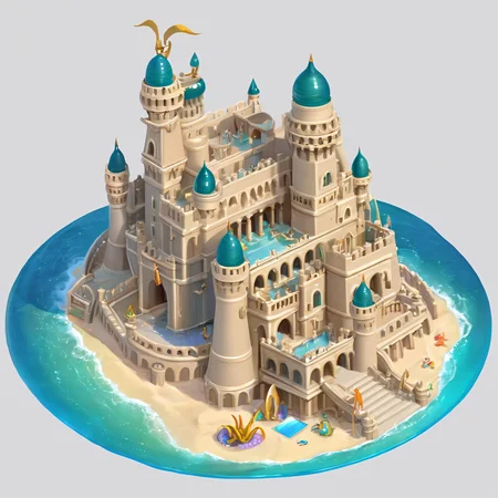 ((masterpiece, best quality)), absurdres, Isometric_Setting, highly detailed, sand castle, king neptune's water palace, <lora:Stylized_Setting_SDXL:0.8>