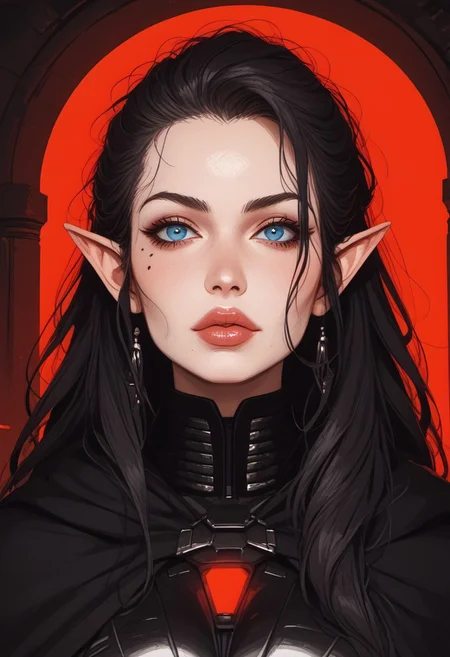 score_9, score_8_up, score_8, ((full-body portrait)), Science Fiction, Star Wars, perfecteyes, ultra detailed, high resolution, high quality, masterpiece, intricate details, intricate body, intricate landscape, knva, Expressiveh, European Instagram Model, upper body shot, low light, dungeon, ruins, green glow, red background, ard3nSW
BREAK
1girl, source_cartoon, mature female, Elf, pointed ears, beautiful, 30 years old, yvraine, long hair, jewelry, very long hair, earrings, pointy ears, <lora:Darth Revan PONY v1.0:1>, (mole above lips, mole under eye), 7-darthrevan, 1girl, beautiful, (black hair), messy hair, blue eyes, pale skin, full lips, french, black cloak, armor, belt, skirt, boots, looking at viewer,