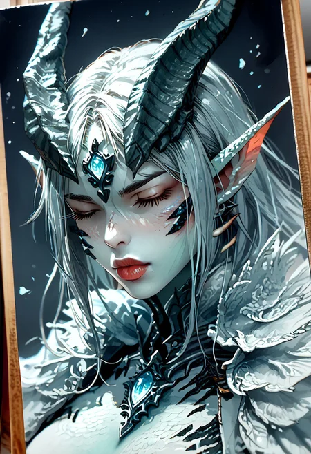 zPDXL3,painting,watercolor,traditional media,
XUER,
highly detailed,masterful details,unconventional supreme masterpiece,with a high-end texture, detailed background,
BREAK
(score_9, score_8_up, score_7_up), (Masterpiece), (expressive eyes), 1girl,
Dragon Zombie, colored skin, teal skin, scaled arms, scaled legs, kneehigh scales, bone scales, white scales, black underside, leathery wings, tattered wings, segmented tail, head fins, cheek scales, wavy horns, boob gem, closed eyes, wait for a kiss,
<lora:MGE_V5.0:1.2>
BREAK
sharp style, dynamic angle, random pose, random emotion, pinup pose,
BREAK
Expressiveh,Fleshy lips,Detailed lips, wide lips,