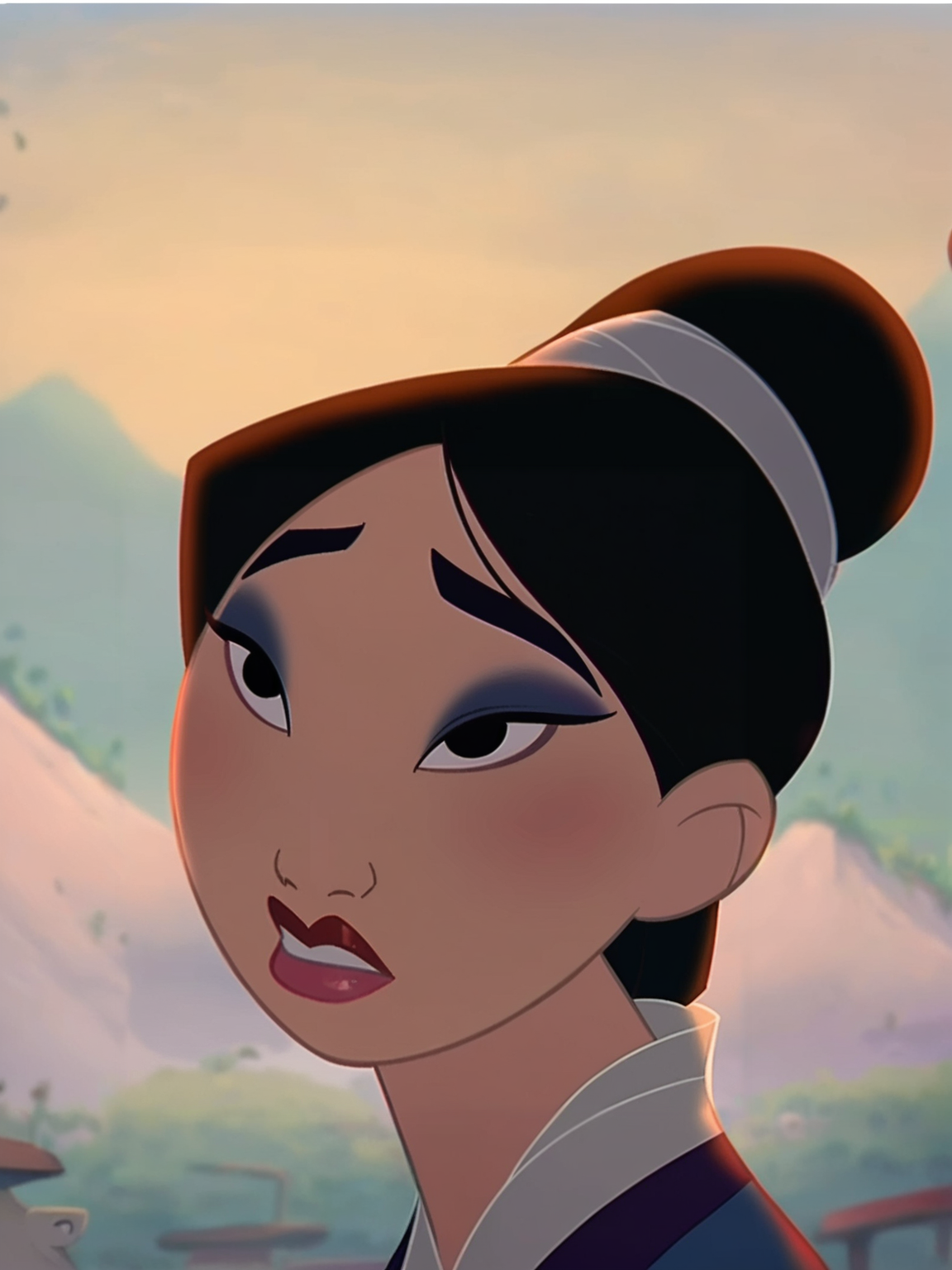 <lora:Mulan:1> 1girl, asian, black hair, black eyes, bun hair, makeup, score_9, score_8_up, score_7_up,