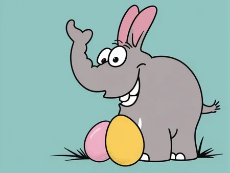 <lora:Ottifant_sdxl:0.5> Ottifant smiling , as an Easter bunny, easter eggs