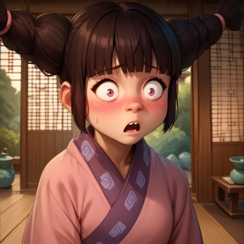 score_9, score_8_up, score_7_up, score_6_up, score_5_up, score_4_up, Meng, in a Japanese house, surprised look, blushing