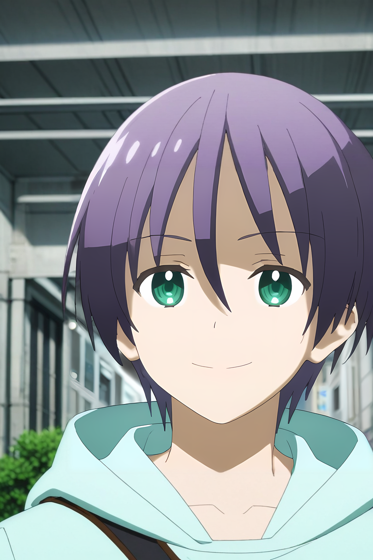 score_9, score_8_up, score_7_up, source_anime, rating_safe, intricate details, (3d:0.4), looking at viewer, , 1boy, solo, male focus, <lora:nasa_yuzaki_pony:0.98>, nasa_yuzaki, purple hair, green eyes, short hair, hair between eyes, from below, niagara falls, day, holding weapon, half-closed eyes, smile, , <lora:sdxl_lightning_8step_lora:1>