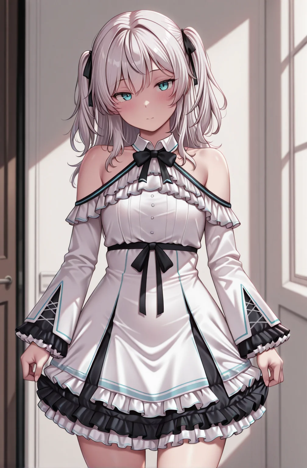 masterpiece,best quality,amazing quality,
1girl,nebelkanacasual frilled dress, cowboy shot,bare shoulders, detached collar, <lora:KanaNebelCausalRebornV1-IXL:1>