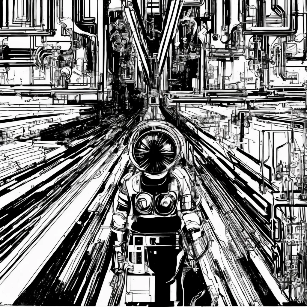 black and white, photorealistic intricately detailed comic book art by award winning line artist, of a steampunk scientist stepping stepping through a magical portal, black and white ink, epic cinematography