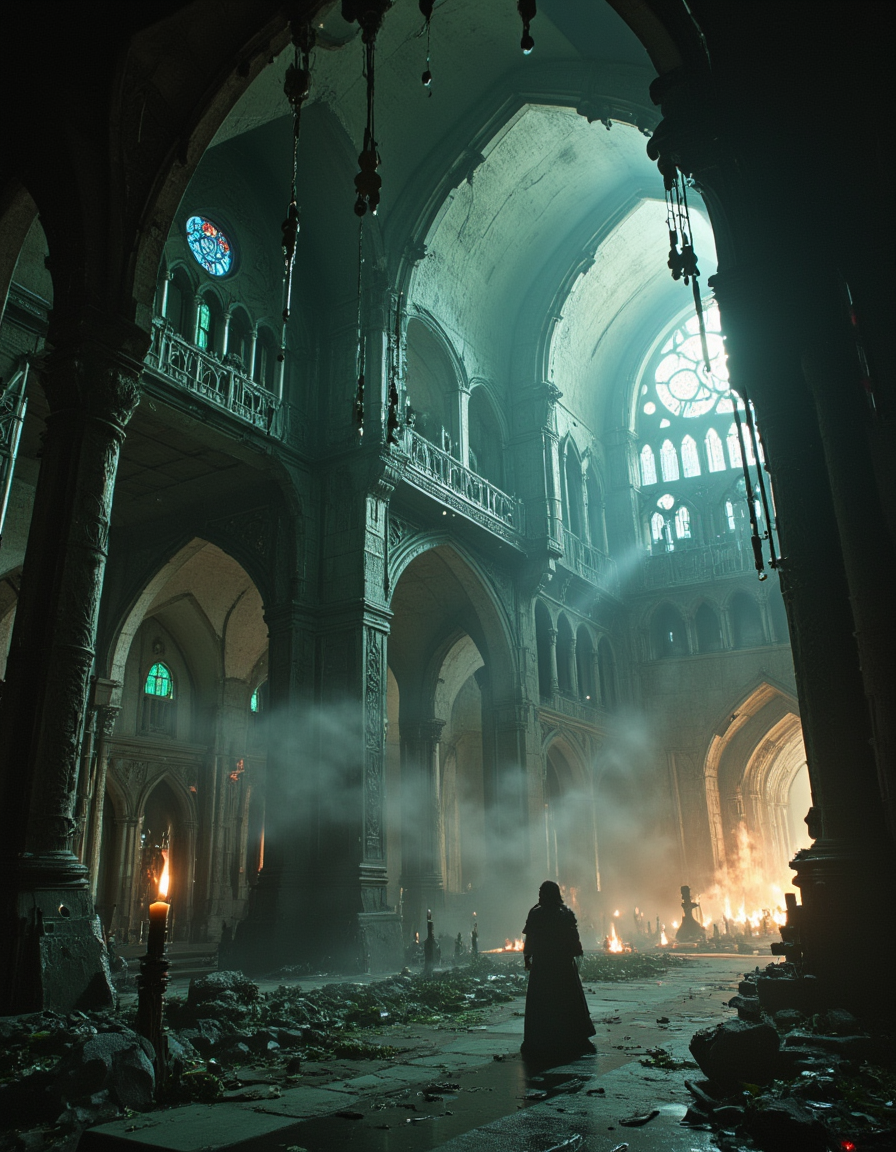 <lora:SW01v2-1flux:1>  sw01p, EFFD02, imagination, epic world, clouds, open jaw, breaking in, halos of light in the darkness of space, fire, EFFY01, epic scale chamber, medieval detailed architecture, detailed wall carvings, occult medieval ceremony, stained glass windows, bokeh, fantasy, T8 trees, green, blue, waves, ruins, T10, motion, spacecraft, cyberpunk city, mist, god rays, sunset, sea, mountain, the pyramids of egypt, ancient greek columns,