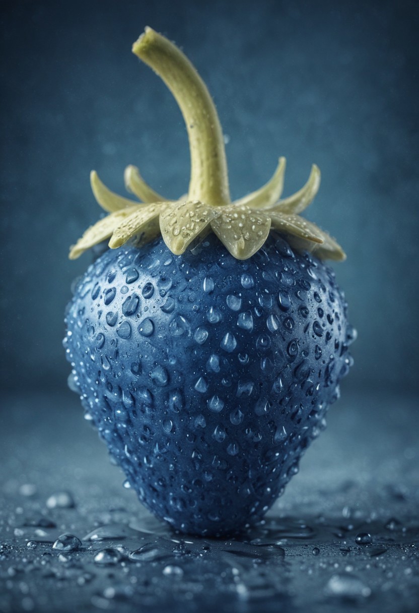 concept art of a blue strawberry with banana shape covered in sweat, magnificent, celestial, ethereal, water drops,   background Cinematic Hollywood Film Style, shallow depth of field, vignette, highly detailed, high budget, bokeh, cinemascope, moody, epic, gorgeous, film grain, grainy, <lora:add-detail-xl:1>
