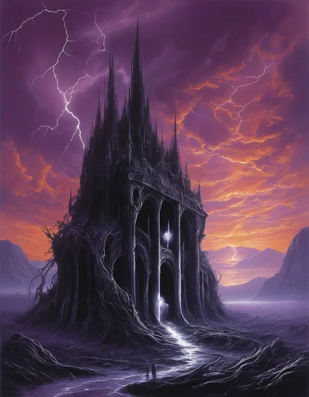 H.R. Giger: (biomechanical horror), (alien landscapes), (black-and-white contrast), (surreal organic forms),
submerged temple with bioluminescent hieroglyphs,
Scottish highlands with heather-covered hills,
Thunderstorm with lightning Weather,
Pyrocumulus from forest fire updrafts,
Sunset with purple-orange gradients,
Dry season cracked earth patterns,
<lora:add-detail-xl:0.7>,
<lora:DetailMaximizer:0.3>,
<lora:brho:0.15> brho,
<lora:Deep_depth_of_field:0.3>,
<lora:extremely_detailed:0.8> extremely detailed,