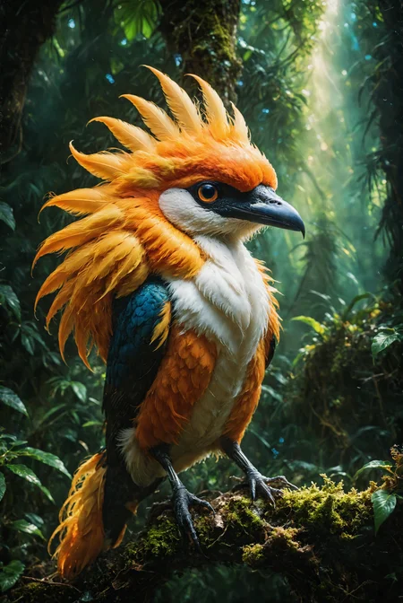 An extraordinary bird-of-paradise perches on a branch of a tree, representing an undiscovered species. Its plumage dazzles in vibrant shades of orange and yellow and white, with distinctive protruding feathers atop its head. The bird's presence exudes an air of mystery and allure, embodying the beauty of undiscovered biodiversity.
photography, Natural geographic photo, Hyper-realistic, 16k resolution, (masterpiece, award winning artwork), many details, extreme detailed, full of details, Wide range of colors, high Dynamic,
<lora:CBS_novuschroma37 style_b:1> novuschroma37 style, style of holga photography, light leaks, double exposure, <lora:DetailMaximizer:1> <lora:SDXLFaeTastic2400:1> Faetastic <lora:TheWeirdies_V2:0.9> theW3iRDi3Sv2