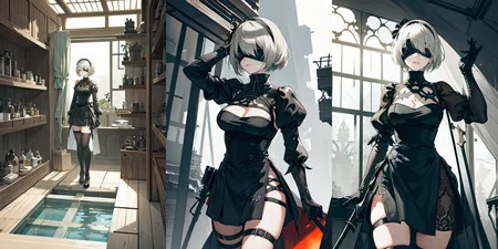 (otherworldly), highly insanely detailed, masterpiece, top quality, best quality, highres, 4k, 8k, RAW photo, (very aesthetic, beautiful and aesthetic), Cyborg,
__lazy-wildcards/cosplay-char/Nier/2b/prompts__,
<lora:Cyborg-models-542854:0.7>,
(1girl, solo:1.6),
BREAK
__lazy-wildcards/dataset/background__, (fantasy world)âââ