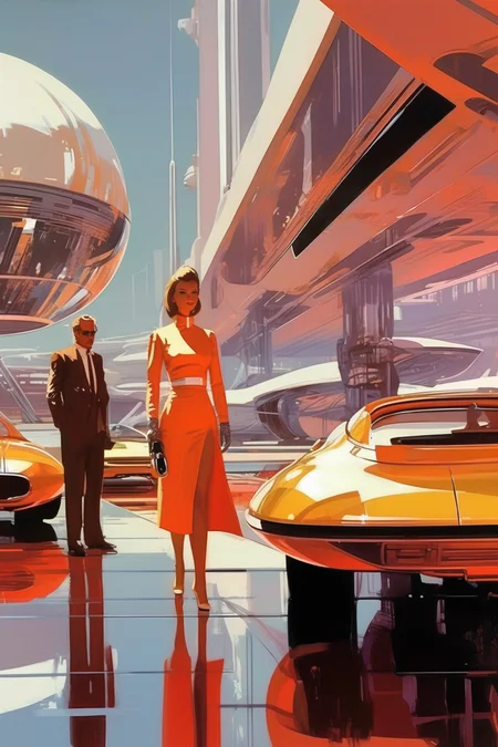 <lora:Syd Mead Style:1>Syd Mead Style - high quality masterpiece artwork in style of Syd Mead