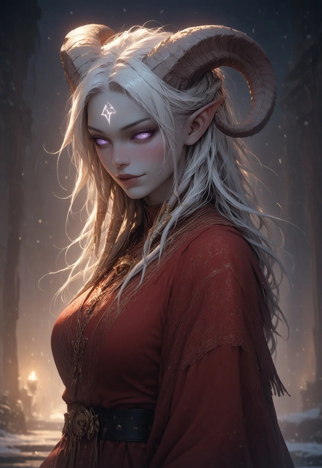 (absurdres, best quality, masterpiece:1.4), score_9, score_8_up, score_7_up, score_6_up, detailed, detailed body, detailed face, world of warcraft, fantasy, <lora:add-detail-xl:1.5>,
fFaceDetail, ((female, draenei, tall, athletic arms, pale white skin, long white hair, purple eyes, no sclera, long white tail), (h0rns, ram horns, white horns),
(long fingers, gold fingernails, gold nail polish)),
alone, upper body, standing, looking toward viewer, soft smile,
Red santa dress with a white fur trim, red santa hat with a white fur trim, black belt with a gold buckle, black knee high boots, White thigh high socks
depth of field, evening, outdoor, harbour, snowing, light snow