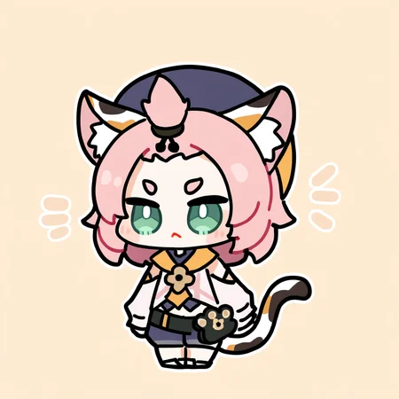 chibi,solo,1girl,diona \(genshin impact\),genshin impact,animal ear fluff,animal ears,cat ears,cat girl,pink hair,short hair,green eyes,cat tail,tail,thick eyebrows,hat
<lora:Oldstore_noob_4:1>,
