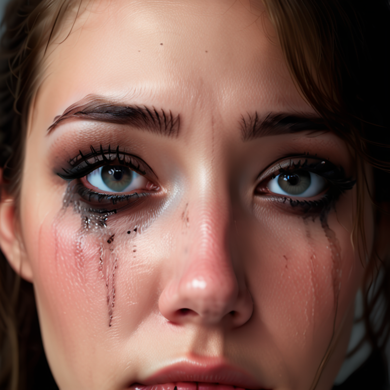 se of her sadness, all her liner shadow is running down because of her tears by crying so much,highly detailed, eyes focus,high resolution,best quality,