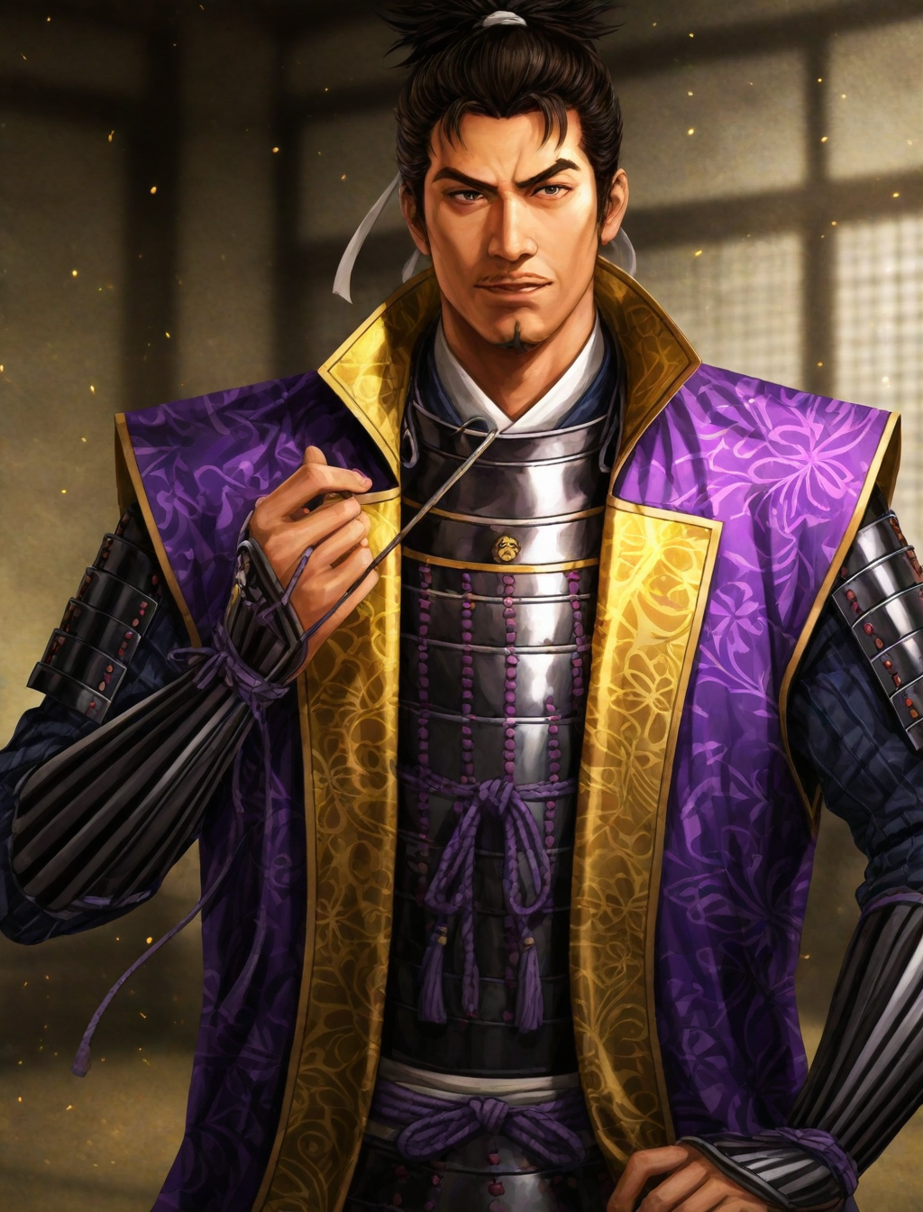 <lora:nobuyabo-style_XL_illustrious-noob_v1:1>nobuyabo style, 1boy, japanese armor, facial hair,, best quality, masterpiece, high quality,newest, absurdres, highres,incredibly absurdres ,<lora:NoobV065sHyperDmd:1>