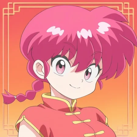 ranmaxd, 1girl, solo, red hair, braided ponytail, single braid, pink eyes, chinese clothes, medium breasts, looking at viewer, smile