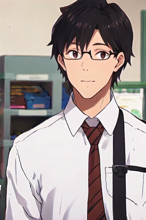 solo, 1boy, solo_focus, AkabaneP, black hair, brown eyes, glasses