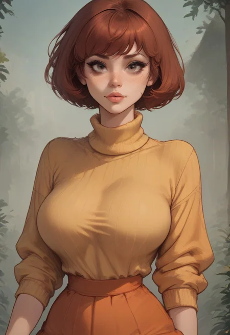 score_9, score_8_up, score_7_up, score_6_up, 1girl, solo, looking at viewer, flirty, Velma,