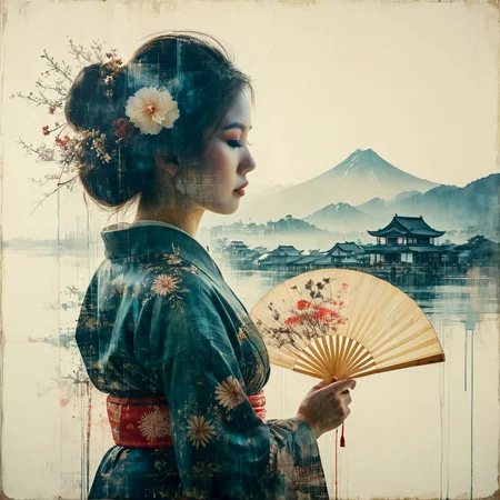 Double exposure. Layered dreamlike art. Light leak. Screenprint texture. Distressed overlay.
A Japanese city in the background. A Geisha hiding her face behind a fan, double exposure. Refracted light.
<lora:Screedex01_CE_XL_300-OT:0.6> scrdxCE_style