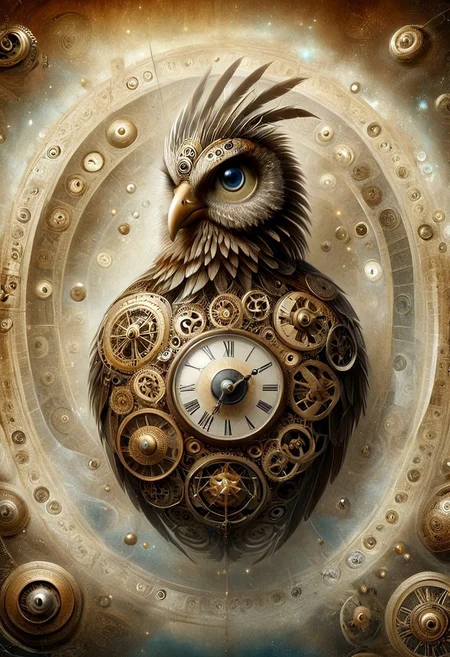 vintage-style poster with a bird's-eye view of an endless spiral made from clock faces, descending into infinity. At the center of the spiral, place a large, detailed head of Doctor Who, looking directly at the viewer. The atmosphere should be nostalgic and mystical, with a sense of adventure. Incorporate vintage typography and distressed textures to give the poster a retro feel. Use a warm color palette with shades of gold, brown, and cream to evoke a sense of aged paper. Add subtle lighting effects to highlight the Doctor's face and the clockwork details. The overall design should evoke a sense of timelessness and wonder