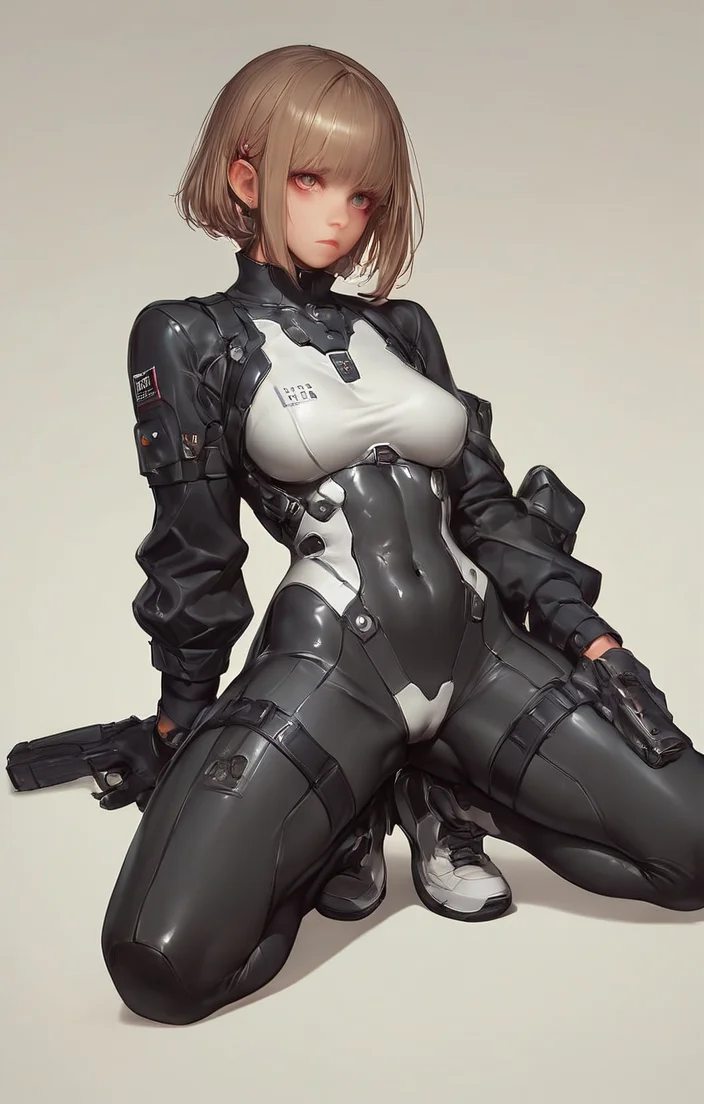 score_9, score_8_up, score_7_up,
 <lora:MechWear:.7>
1 girl, front body ,  plugsuit,   gun, shoes