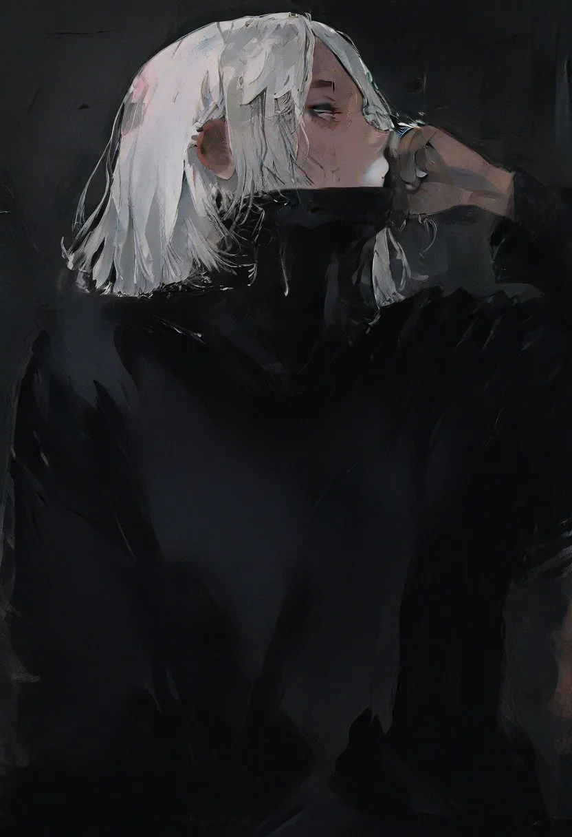 masterpiece, best quality, amazing quality, nj \(aura\), ,by ibuki satsuki, medium hair, , a sexy african asian chick, white hair, dark chocolate skin, white lipstick, grey eyes, white fingernails, wet skin,. fingers through hair the background is black, and he is covered in darkness,, depth, profile, glint, covered mouth, black sweater, long eyelashes,hair flip, foreshortening, glitch art, abstract composition, ink style, ligne claire, outline, vibrant, very awa, masterpiece, best quality, high quality, newest, recent, year 2024, absurdres, clean lines, shinydark_fantasy_style, dark fantasy, retro,
wlop, nhl-001, limited palette, realistic <lora:noobai_ep11_stabilizer_v0.138_fp16:0.3> <lora:NOOB_vp1_detailer_by_volnovik_v1:0.3> <lora:nhl-002-nai:0.7> <lora:nhl-001-20:0.8> <lora:XXX667:0.6>