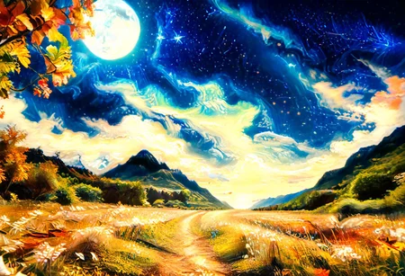 style of Vincent van Gogh, A beautiful landscape with a vibrant night sky filled with twinkling stars, aurora borealis, and a bright full moon.
starry_morph,
score_9,score_8_up,score_7_up, rating_safe, beautiful, painterly, detailed, textural, artistic, aesthetic,
, dreamy, moody, ,
