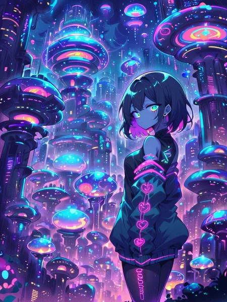 masterpiece,high resolution,
futuristic-city,1girl,solo,bubble design,city backround,night,neon,
, <lora:futuristic_city-xl:0.6>
