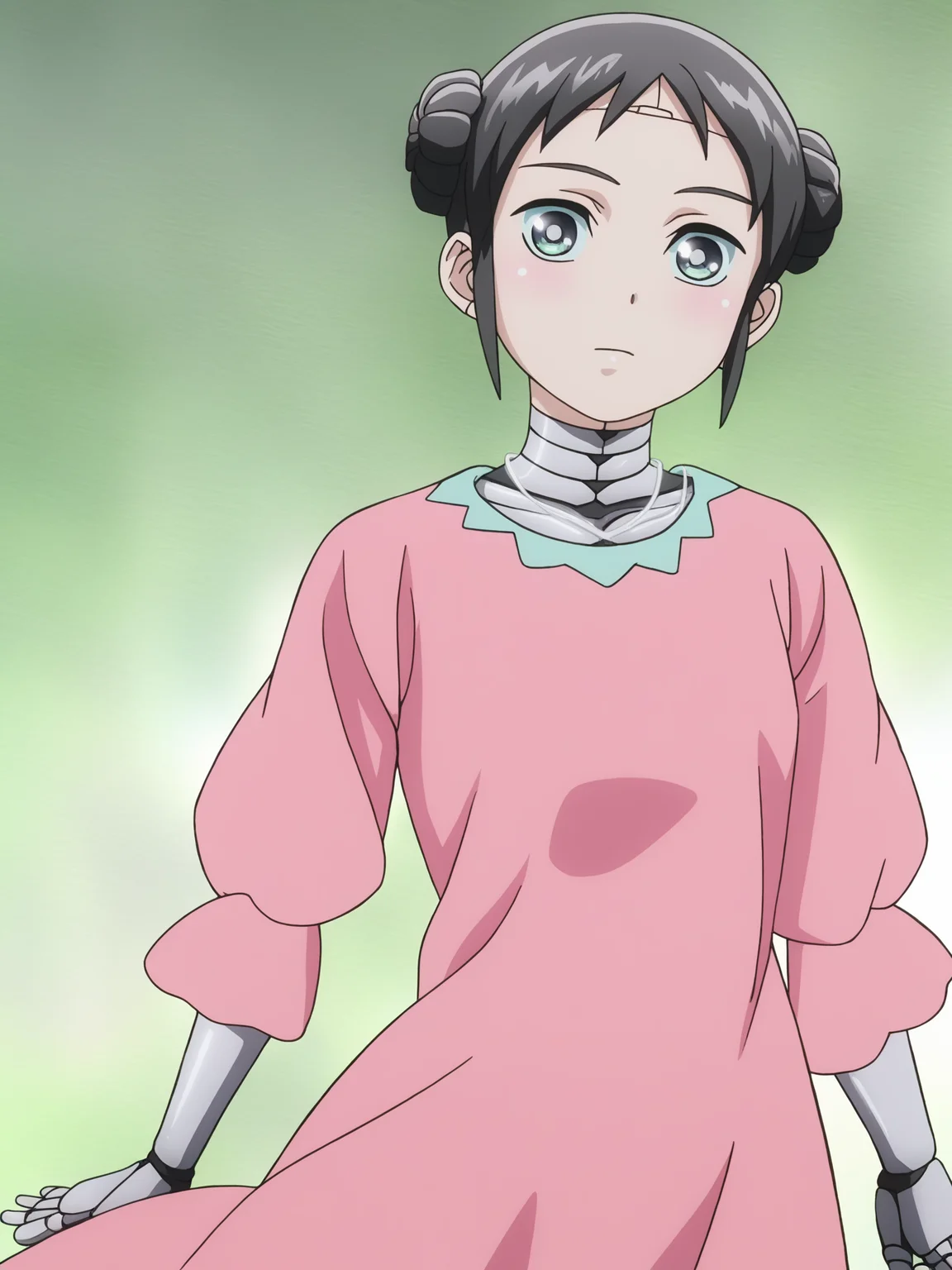 score_9, source_anime, masterpiece, best quality, white background, <lora:Mina_PDXLv0.1:0.8> mina, double braided bun, short hair, pink dress, solo, detailed, beautiful
