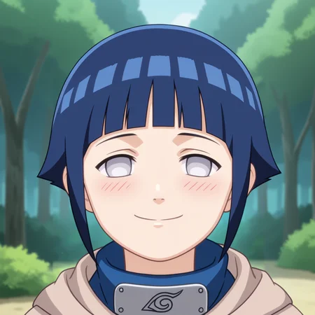 score_9, score_8_up,source_anime,
 <lora:HinaGeninXL:1>,short hair, dark blue hair, no pupils, 1girl, blunt bangs, shiny hair, grey eyes, hoodie, solo, hood down,, looking at viewer, blush,  smile,konohagakure symbol, forehead protector,portrait, close up, 
outdoors, forest,
anime screencap, anime coloring,