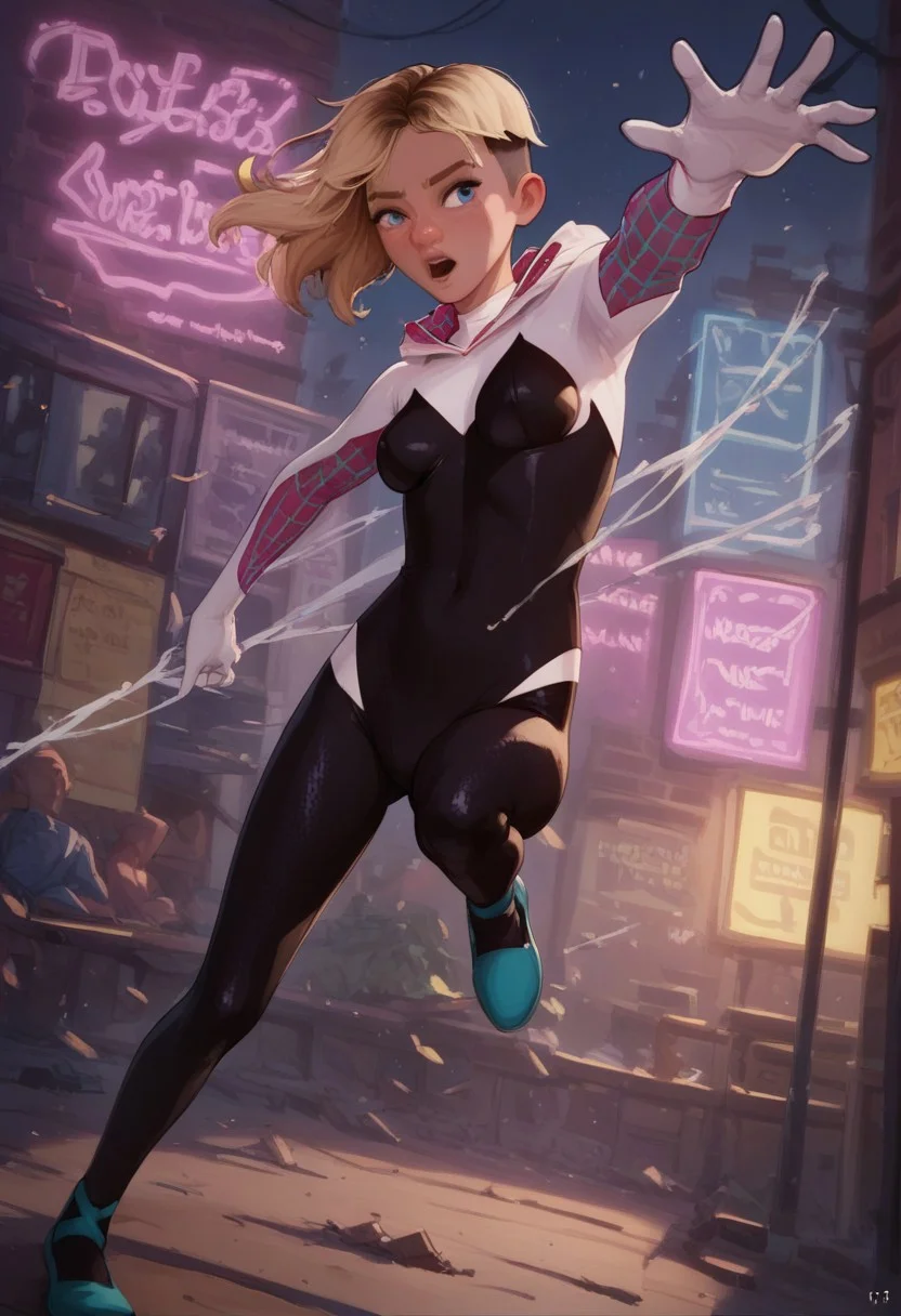 score_9, score_8_up, score_7_up,diathorn,gwen stacy
blonde hair,undercut,blue eyes,  spider Gwen,1 girl, swinging through Times Square, airborne, acrobatic, graceful, medium breasts, cinematic angle, cinematic lighting, action, determination, masterpiece, n30n, neon lights