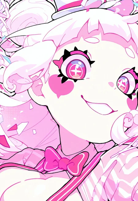 perfect eyes, S4bit4mago_illu, anime style, s0wasow4rt_illu, <lora:sowasowart_style-000016:1>, negativeXL_D, safe_pos, _Style, Cartoon_Type,score_9, score_8_up, score_7_up, extreme detail, masterpiece, best quality, amazing quality, very aesthetic, high resolution, ultra-detailed, absurdres, bright theme, solo, source_anime, simple background, lineart_style, beautiful mime girl, pose, baggy pants, legs apart, white clown makeup, top hat, striped shirt, baggy clothes,, (undressing:1.2), focused, (close up:3), pastel colors, suspenders, blue, (opening shirt), revealing chest, confetti falling, huge breasts, 2d, revealing breasts, suspenders over nipples, thick outline, leaning forward, white outline, black outline, large clown shoes, shiny skin, smug look, (from side), abstract, masterpiece ,amazing quality, intricate details , sometyome_illu ,xxx667_illu, reij-incs, flowing hair, thin white outline,