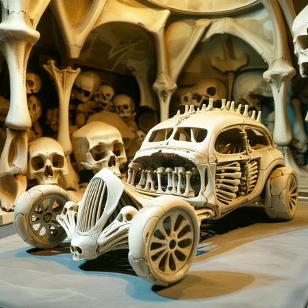bonex bone car in big bones city <lora:bonex:1>