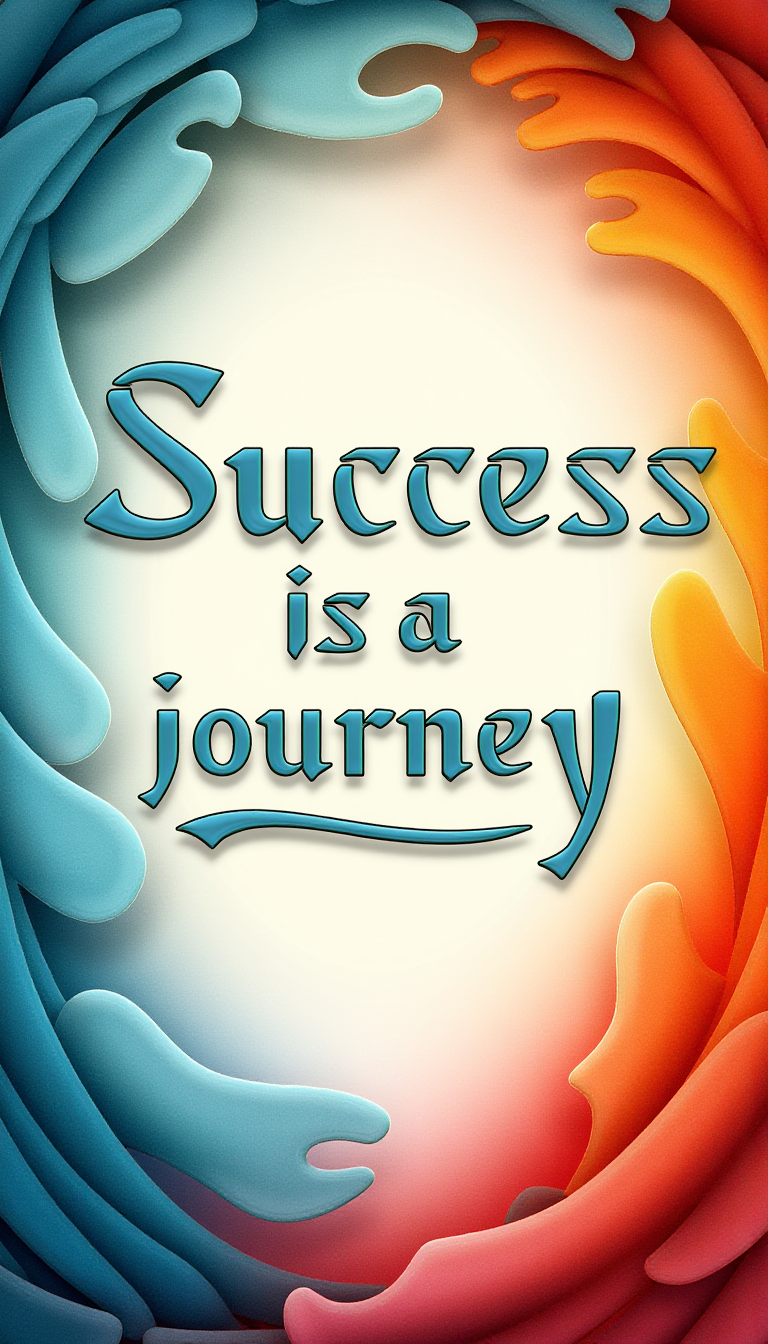 <lora:SC2Font:1>A (Gray colored:1.4) SC2StyleFont text that says "Success is a journey" in silk charmeuse style letters over a colorful abstract background