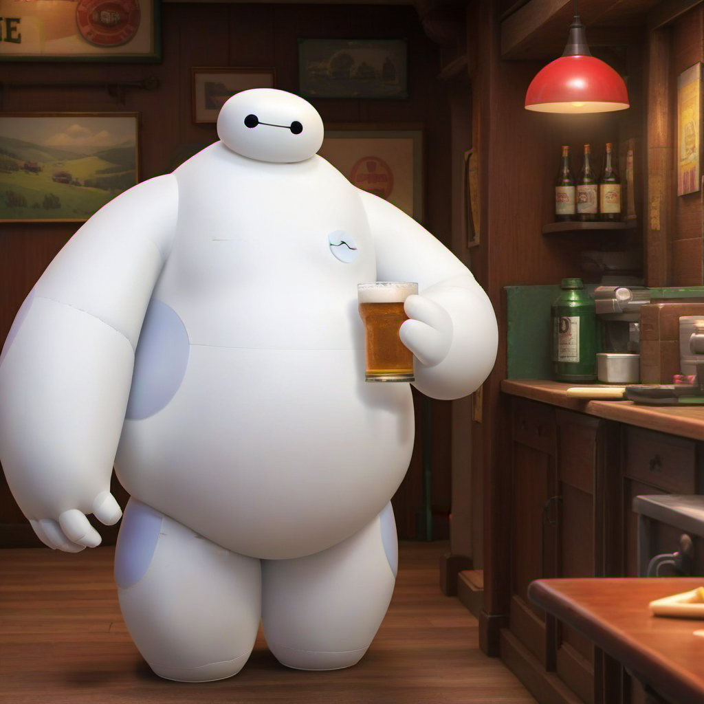 Baymax1024 drink a beer in a pub <lora:Baymax1024-000540:0.8>