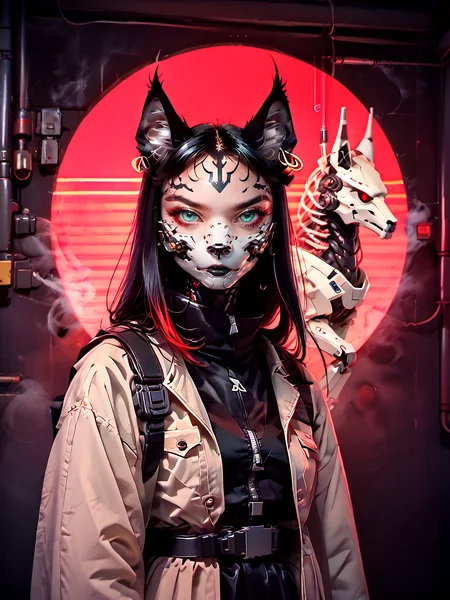 score_9, epic-Ultra-HD-details, epic-Ultra-HD-highlights, photo-same-realistic upscaled-resolution, source_pony, ultra-realistic, photo-quality, furry-characteristics, source_furry, 1girl, female, solo, miyu, furry, space pilot suit, ,beige trench coat, serious, looking at you, walking, side view, raining, noir film, neon lights, 43stl1ght1ng, low light, darkness, dramatic lighting, eye lighting, black room:1.2, smoke, <lora:43stl1ght1ngXLP2:1> <lora:Miyu_Swift_v2:.8>, Vintage, 1990s \(style\), <lora:OldAnimeStyle_XL_v3:.6>, cyberpunk, science fiction, robot, mecha, mechanical parts, cyborg, spine, mechanical, full body, <lora:BioPunky:1>, ZPDXL