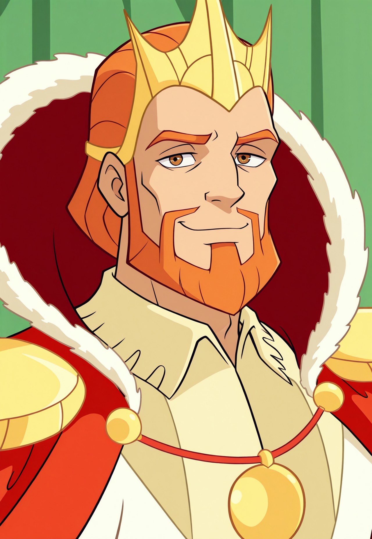 solo, masterpiece, modern, new, 1boy, male, masculine face, daddy looking face, w0lfc0nf

WinxRadius, orange hair, beard, crown, royal outfit, cape, headshot, looking at viewer, smiling